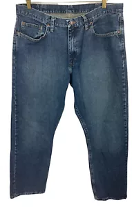 Pantalones de mezclilla para hombre Wrangler relajados rectos talla 36X32 azul oscuro lavado cremallera mosca algodón - Imagen 1 de 7