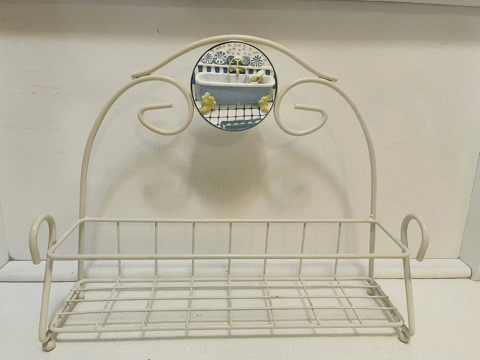 Caddy de baño colgante de pared de metal blanco vintage decoración, Foto 1 de 3