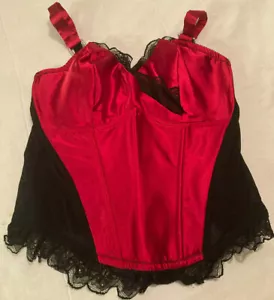 Cacique Red Black Older Sexy 14/16 Underwire Bustier Corset Floral Lace Stones - Picture 1 of 11
