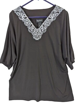 Maggie Barnes Plus size 1X Black Embellished Neckline Top Timeless Classic Flowy - Image 1 of 4