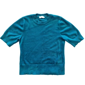 Scanlan Theodore Blue Velvet Top Size L /Au 12 /US 10 Stretch Ribbed Shirt - Picture 1 of 14