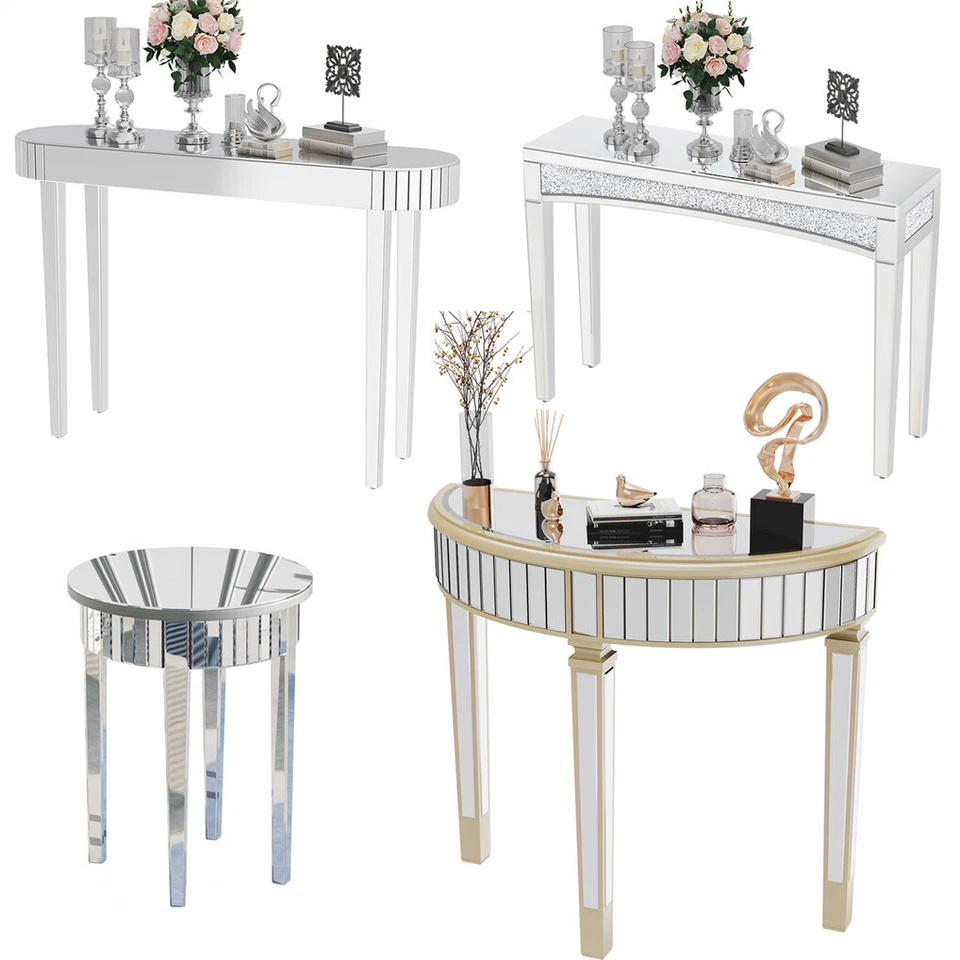 Silver Mirrored Console Table Modern Glass Entryway Table Geometric Side Table - image 1 of 4