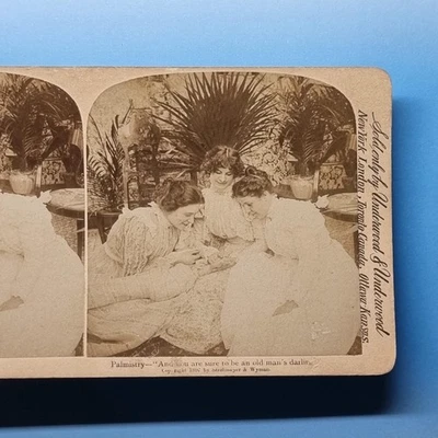 Victorian Mystisicm Stereoview C1895 Real Photo Palmistry Girls Read Hand - Image 1 of 3