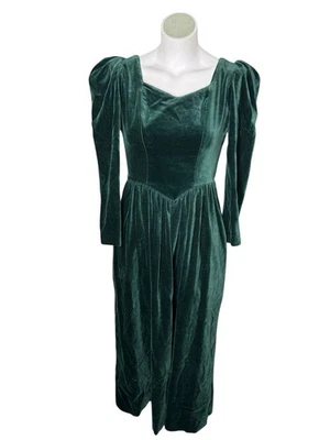 Vestido De Colección Años 90 Laura Ashley Terciopelo Mujer 10 Midi Lazo Manga Abullonada Boho Verde Foto 1 de 4