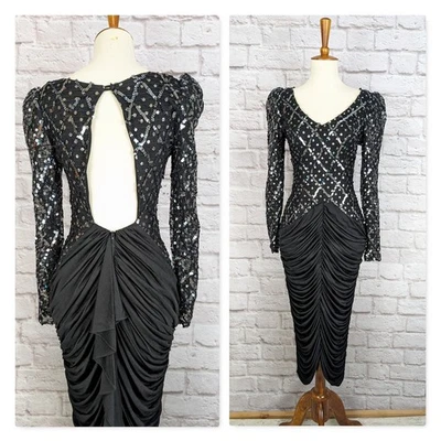 Vintage Black Lace Sequin Formal Sexy Open Size 7 8 Small Medium 80s 90s Formal - Image 1 of 4