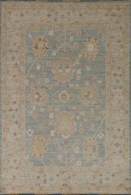 Turkish Oushak Turkish Area Rug 5x7 Floral Light Blue Oriental Handmade Carpet - Image 1 of 4
