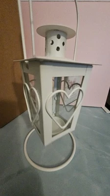 Nuevo En Caja-Mini Linterna Corazón Blanco Metal y Vidrio-Candelabro Sin Llama Foto 1 de 4