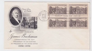 TurtlesTradingPost - James Buchanan - #1081 FDC 1956 Artcraft Cachet- Block - Picture 1 of 1