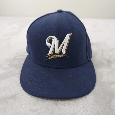 Vintage Milwaukee Brewers New Era Hat Fitted 7-3/8 Made in USA Y2K Baseball Cap - Image 1 of 4