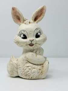 Vintage Ceramic Bisque Easter Bunny Figurine 8” Hand Painted Kitsch White Rabbit - Picture 1 of 6