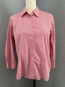 Top Lands End Talla 12 Regular Rosa Cuadros Cuadros Abotonados Manga 3/4 N7 - Imagen 1 de 5