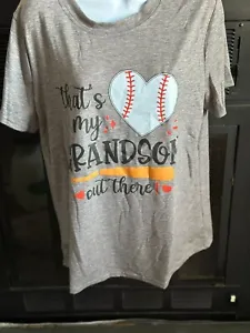 "Thats my Grandson out their" heart baseball Gray Size 2XL Womens Tshirt **NEW** - Picture 1 of 3