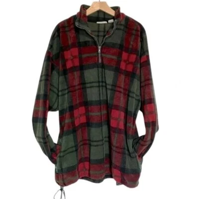 Top polar vintage Fieldmaster XLTall verde rojo negro a cuadros 1/4 cremallera Foto 1 de 4