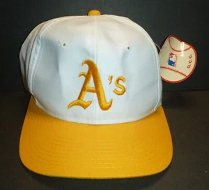 Vintage Oakland Athletics Snapback Hat White Yellow Logo MLB Headwear with Tags - Picture 1 of 16