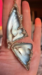 Alexis Bittar Large Jardin Mystère Blue Lucite Gold Butterfly Necklace RARE - Picture 1 of 7