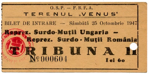 Ticket Romania Hungary Football Match1947 Extremely Rare Deaf Mute Team Cover