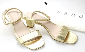 SANDRO Miana Shoes Women's EU 39 / UK 5.5 Leather Sandal Heels Straps Gold - Imagen 1 de 10