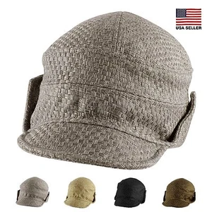 Faux Jute Natural Floppy Short Brim Hip-hop Baseball Cap Aviator Trapper Hat Men - Picture 1 of 11