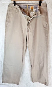 TIMBERLAND MENS PANTS 34X30 FLAT FRONT TAN VINTAGE ACCENT STITCHING - Picture 1 of 17