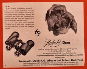 7. Swarovski Optik K.G Habicht Diana Fernglas Feldstecher Werbung Reklame 1958 - Picture 1 of 1