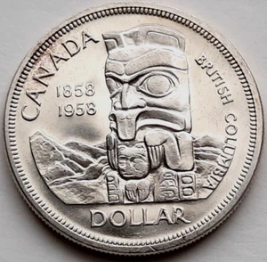 1958 Canadian British Columbia Centennial -Totem Pole Silver Dollar-Uncirculated - Picture 1 of 4