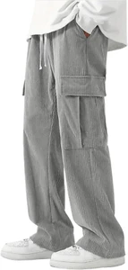 Men'S Casual Cargo Pants Elastic Drawstring Waist Pants Straight-Legs Tactical P - Picture 1 of 12