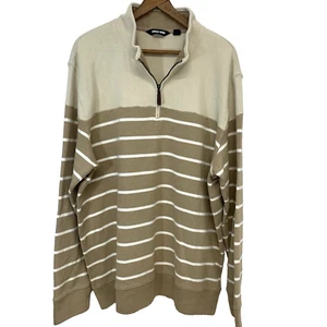 Lands End Rippstrick 1/4 Zip Pullover Herren XL hellbraun gestreift Langarm 100% Baumwolle - Bild 1 von 10