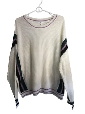 Suéter BP Para Mujer Talla 2X Blanco Púrpura Rayas Elastizado Manga Larga Foto 1 de 4