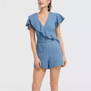 Draper James Chambray Rüschen Surplice Wickel Strampler Größe 10 - Bild 1 von 9