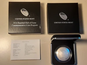 2014 $1 National Baseball Hall of Fame Proof Curved Coin Silver Dollar Box & COA - Picture 1 of 5