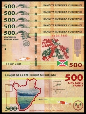 Burundi 500 Francs 2018, UNC, 5 Pcs Consecutive LOT, P-50 - Image 1 of 4