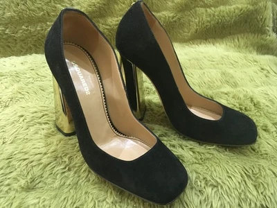Zapatos de salón Dsquared2 negros de gamuza y dorados talla 36 punta cuadrada Foto 1 de 4