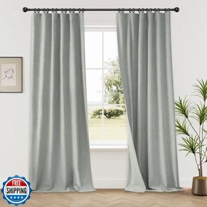KangBang Extra Wide Blackout Linen Curtains, Sliding Door Curtains 84Wx108L, - Picture 1 of 5