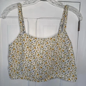 Camiseta sin mangas Hollister talla pequeña blanca amarilla con estampado floral atado trasero bandeau corta - Imagen 1 de 5