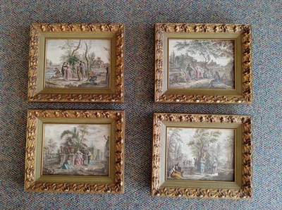 4 Bartolozzi/Zocchi 19th Century Hand Colored Framed Etchings Engraving Prints - Image 1 of 4