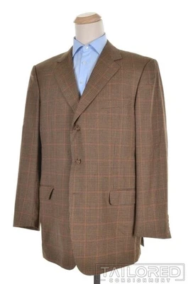 ERMENEGILDO ZEGNA коричневый чек шерсти Blazer Sport пальто куртка - ЕС 58 / США 46 L - Изображение 1 из 4