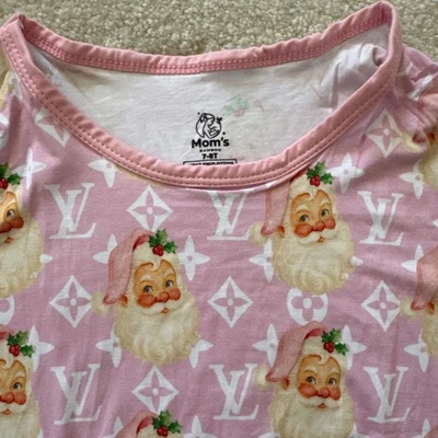 Pijama Mom’s Bamboo Santa Pink PJ’s manga curta e calças meninas 7 - 8 T novo - Imagem 1 de 4