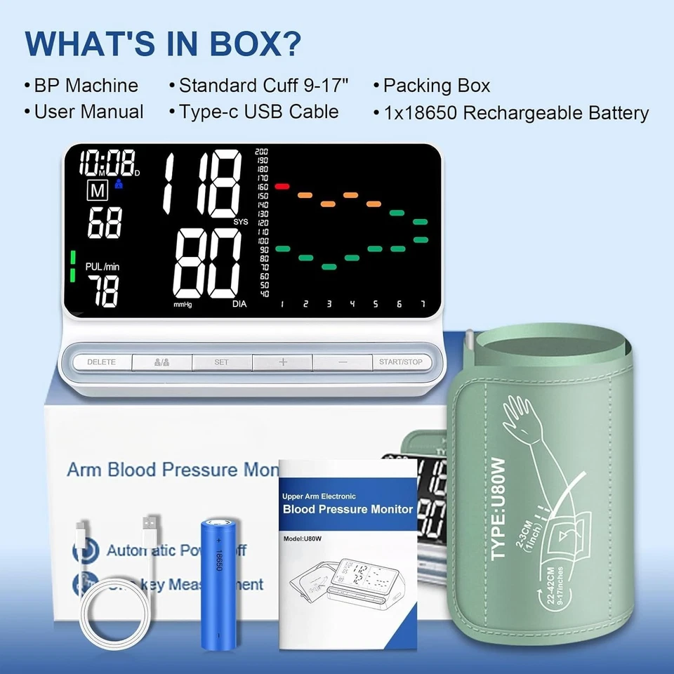 Monitor automático de pressão arterial braço superior recarregável máquina BP para uso doméstico - Imagem 1 de 4