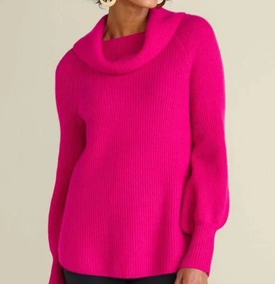 Suéter Pullover Soft Surroundings Calanthe Cashmere Talla S Rosa Brillante Capucha Cuello Foto 1 de 4