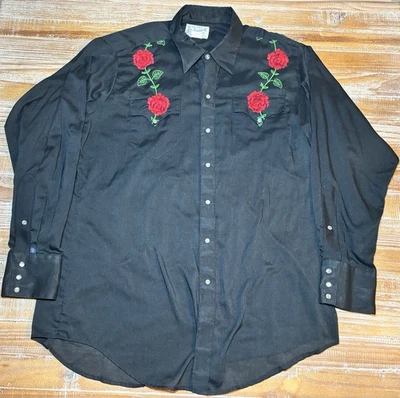 Rockmount Ranch Wear Shirt Men’s M Black Western Snap Embroidered Roses Cowboy - Image 1 of 4