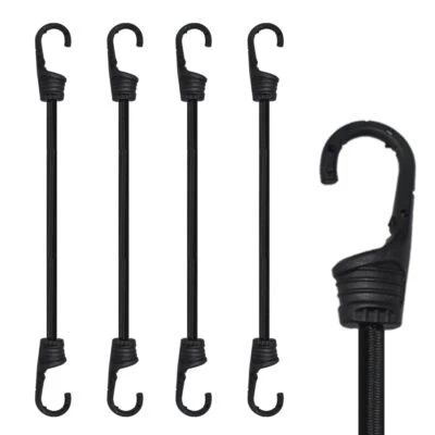 12-Inch Bungee Cords with Hooks Black Elastic Rope Straps for Camping Bike Fo... - Image 1 of 4