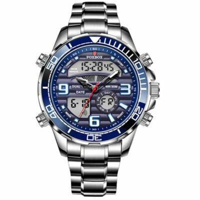 LIGE FOXBOX Hombres Relojes Digitales Esfera Grande Acero Reloj Pulsera Hombre LED Reloj de Cuarzo - Imagen 1 de 4