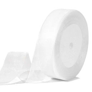 White Ribbon for Flower Bouquet 1 Inch 50 Yards Sheer Organza Ribbon for Gift... - Picture 1 of 7
