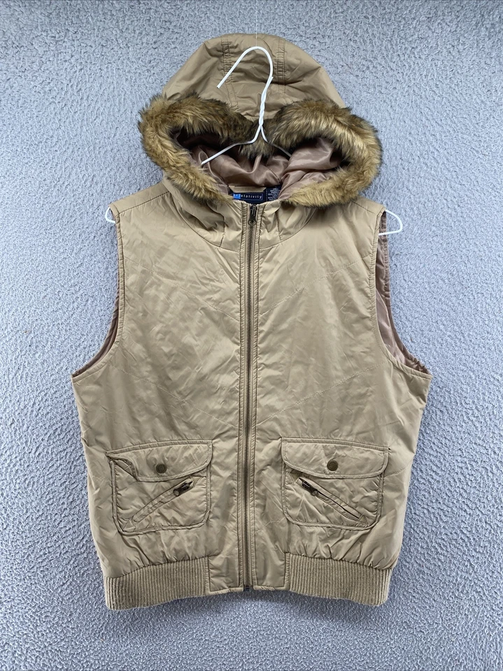 Chaleco Relativity Mujer Piel Sintética Capucha Cremallera Completa Nylon Beige Talla Grande Foto 1 de 4