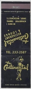 Front Strike Matchbook Cover The Continental Restaurant & Lounge Saugus MA - Picture 1 of 5