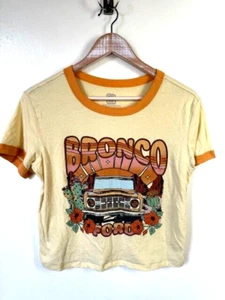 Vintage Y2K 90s FORD BRONCO Hipster RINGER Crop T-SHIRT Top M - Bild 1 von 4
