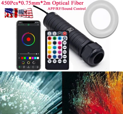 450Pc RGB LED Car Headliner Roof Star Light Kit Projector Fiber Optic Thread App - Image 1 of 4