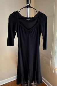  Betsey Johnson Black Midi Dress with Lace Trim – Size P (Petite) Y2k  - Picture 1 of 4
