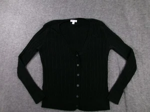 St Johns Bay Sweater Women Large Black Button Cardigan Layering Capsule Office - Picture 1 of 9