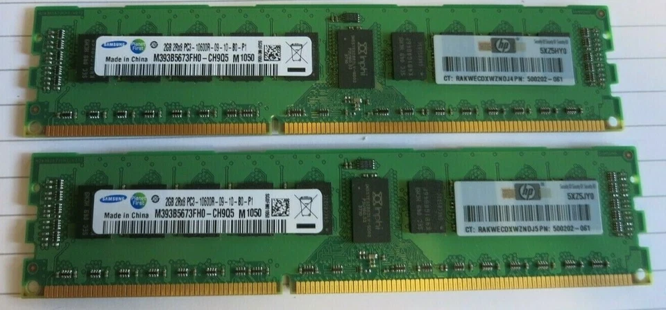 2 x HP Samsung M393B5673FH0-CH9Q5 500202-061 2GB PC3-10600 DDR3 ECC CL9 240P RAM - Image 1 of 4